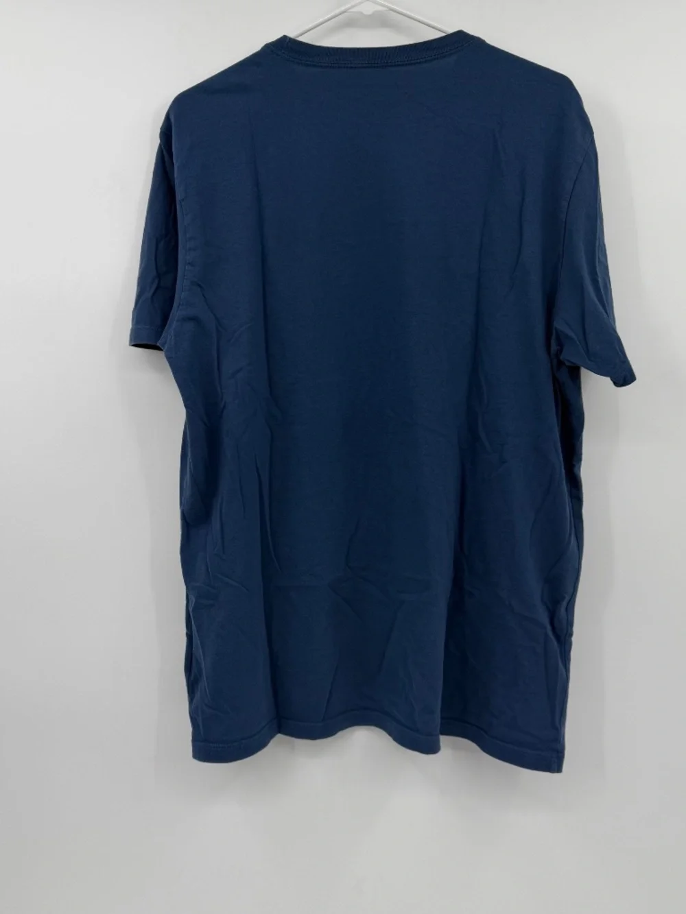North Face T Shirt Men Large Blue Short Sleeve Cotton Crew Neck Logo Spell Out